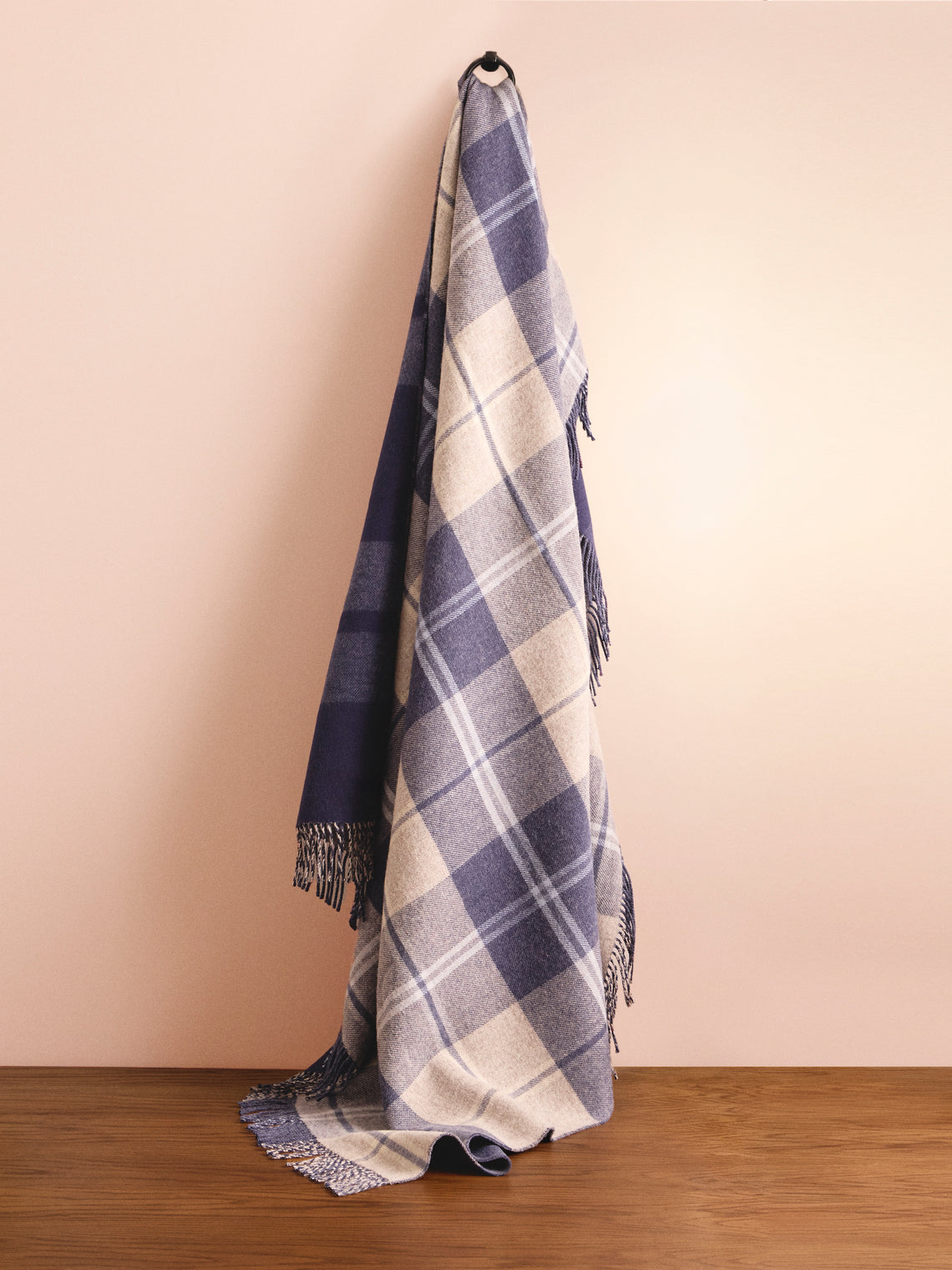 Johnstons of Elgin - Double-Faced Wool Check Throw (75in/1.9m) - Blue - ABASK