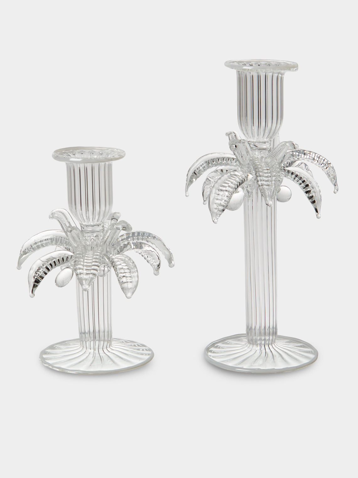 Alya Tannous - | Set of 2 | Palm Tree Hand-Blown Glass Candlesticks - Clear - ABASK - 
