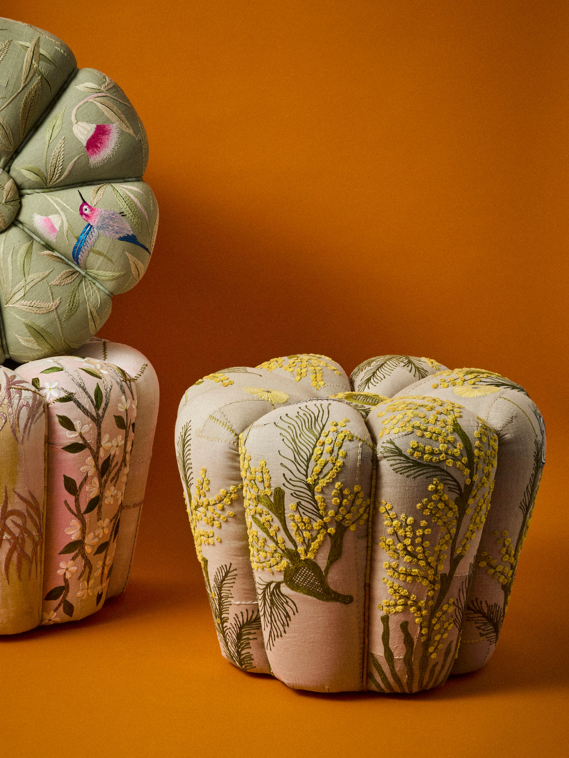 Bokja - Cynzia Embroidered Linen Pouf - Multiple - ABASK