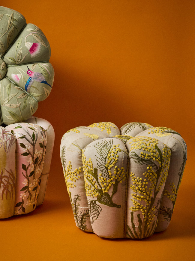 Bokja - Cynzia Embroidered Linen Pouf - Multiple - ABASK