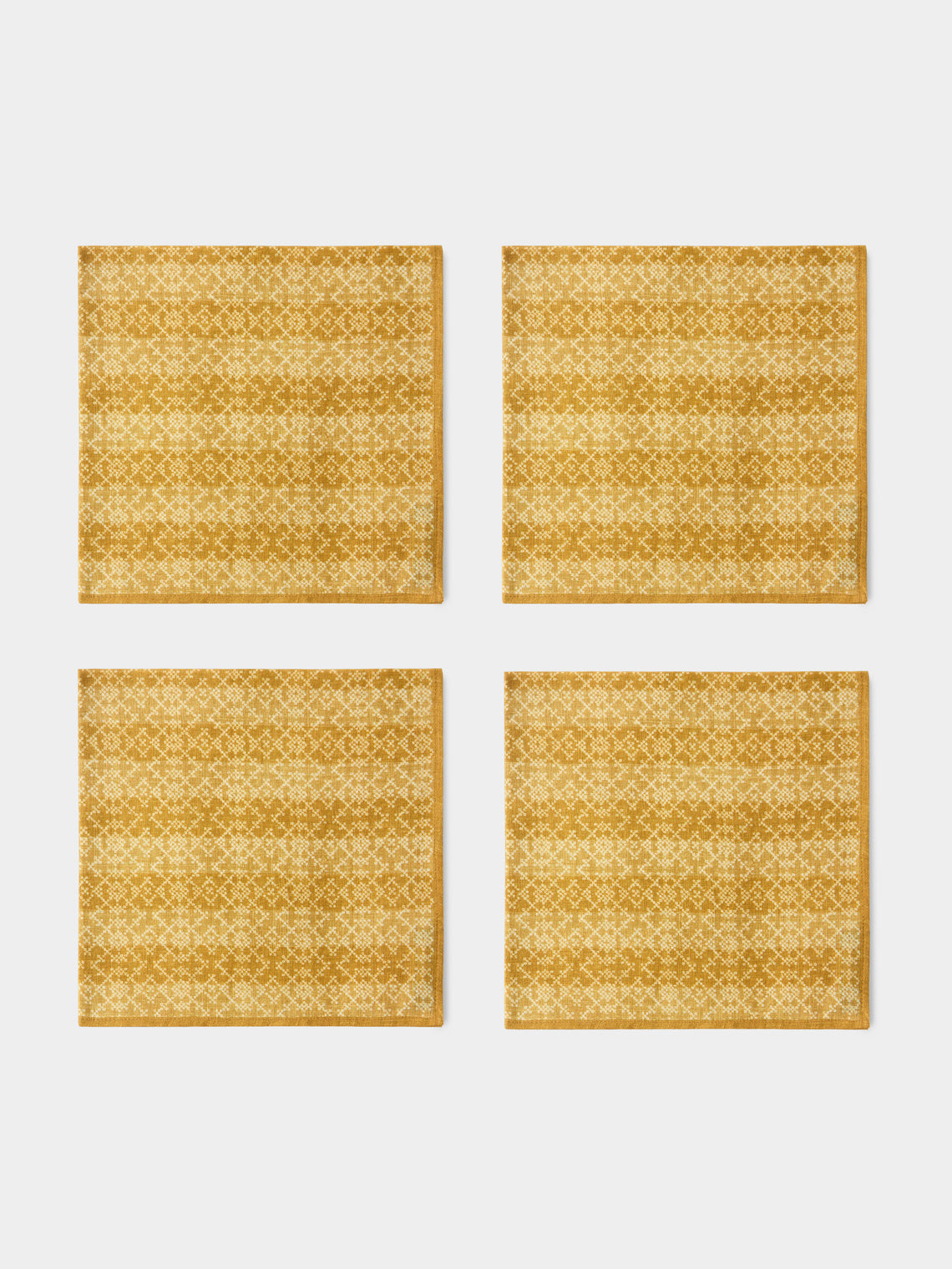 D'Ascoli - | Set of 4 | Annika Printed Linen Napkins - Yellow - ABASK - 