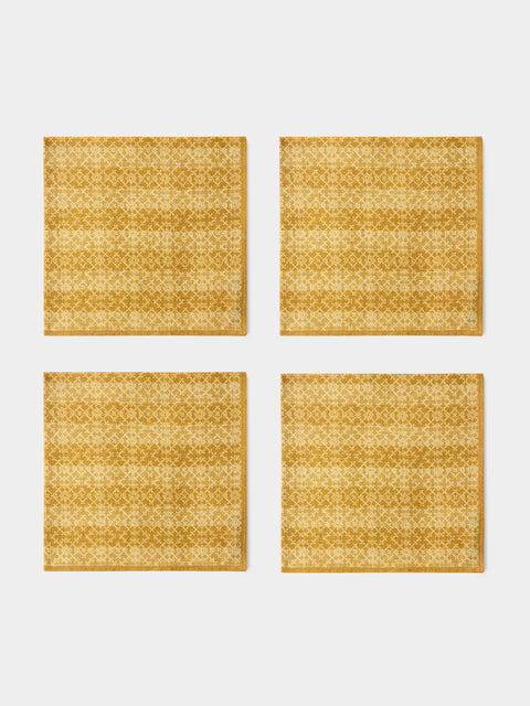 D'Ascoli - | Set of 4 | Annika Printed Linen Napkins - Yellow - ABASK - 
