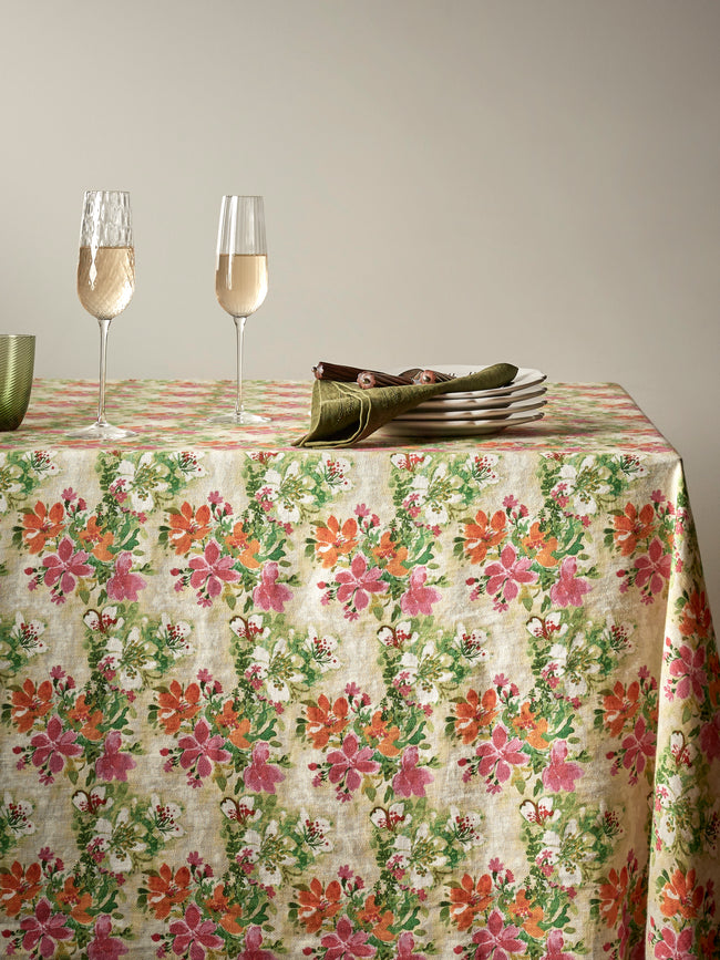 The House of Lyria - Floral Linen Rectangular Tablecloth (137.5in/3.5m) - Multiple - ABASK
