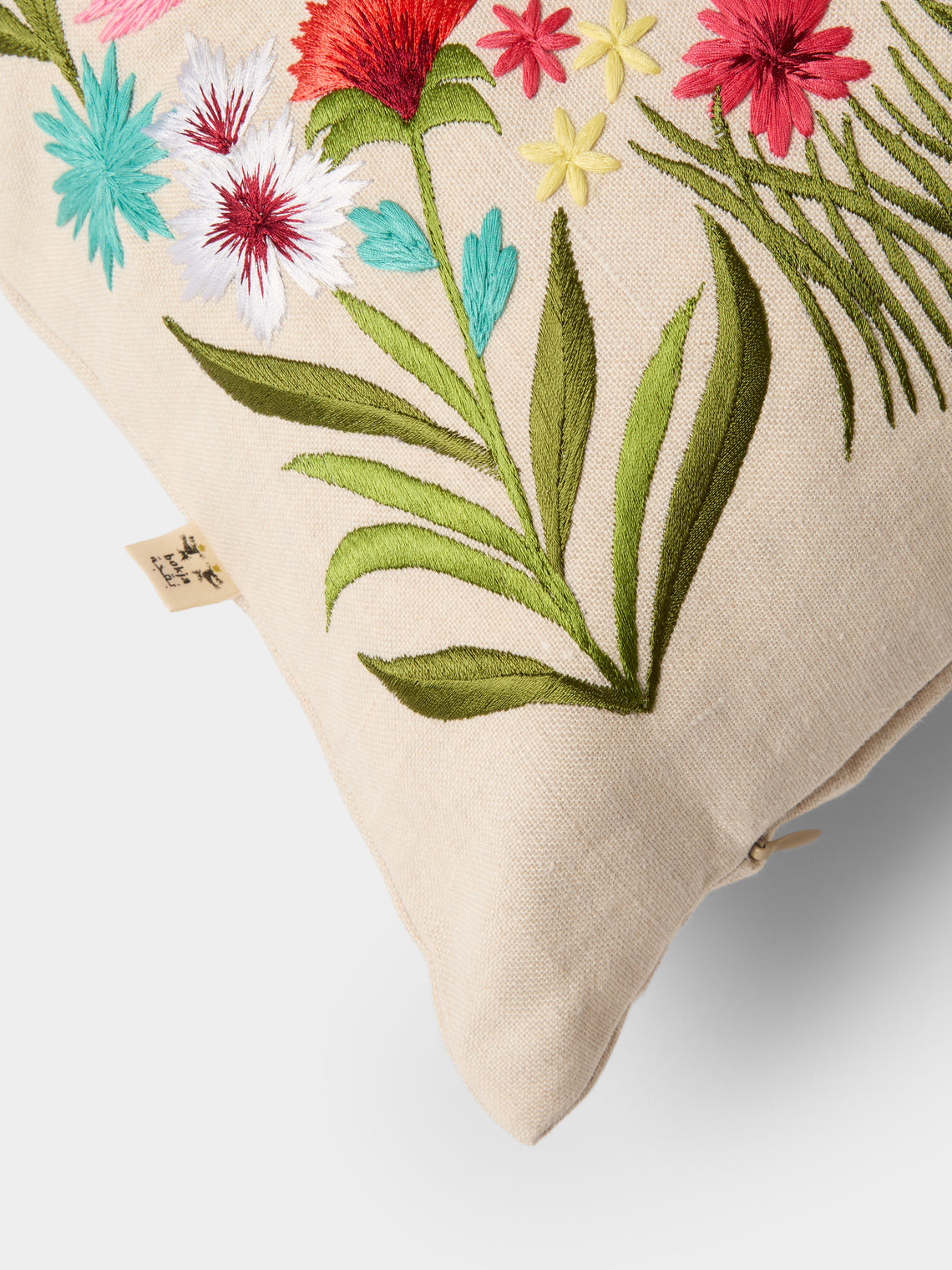 Bokja - Meadow Embroidered Linen Cushion (21.5in/55cm) - Multiple - ABASK