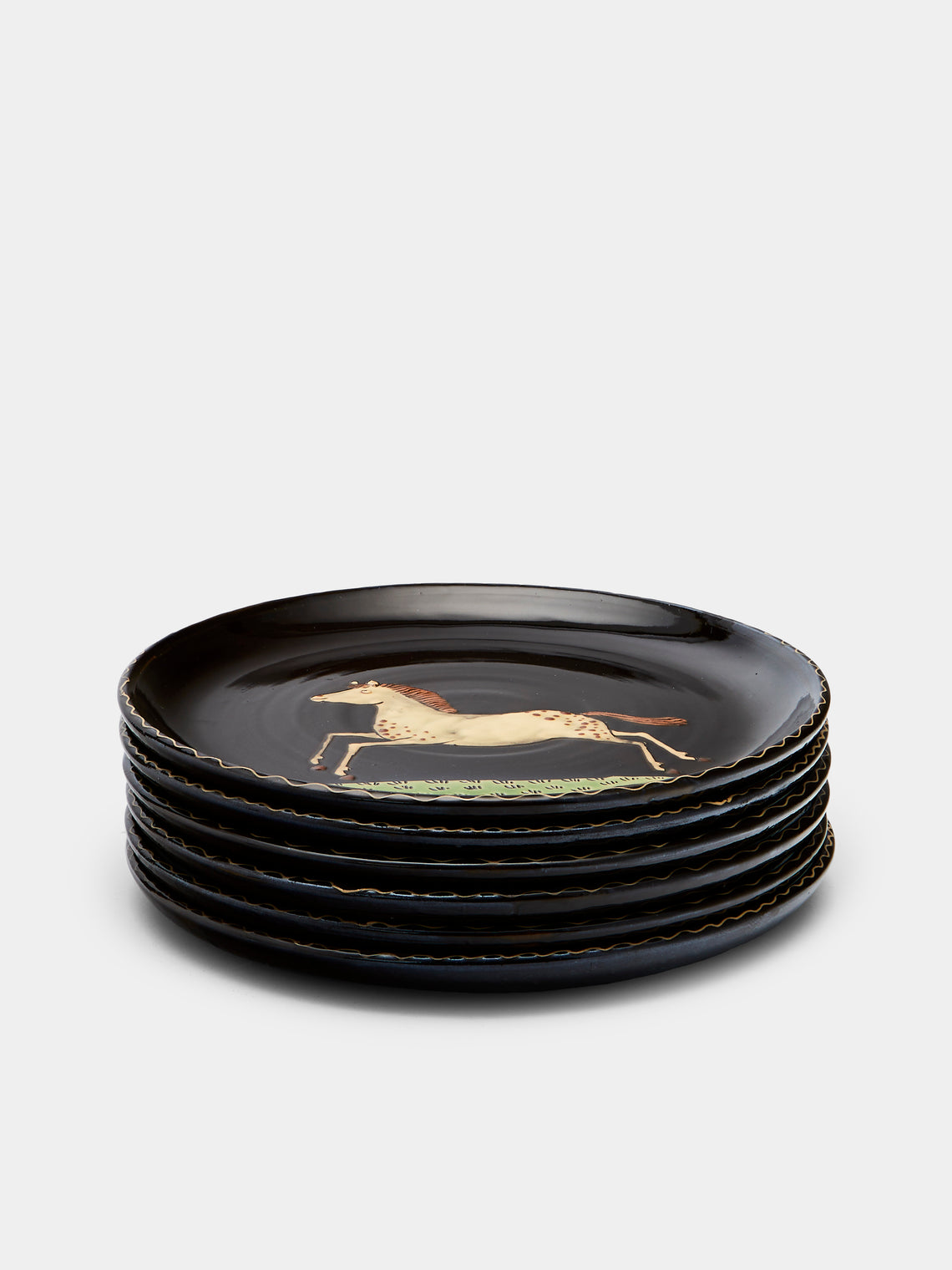 Poterie d’Évires - Animals Hand-Painted Ceramic Dinner Plates (Set of 6) - Dark brown - ABASK