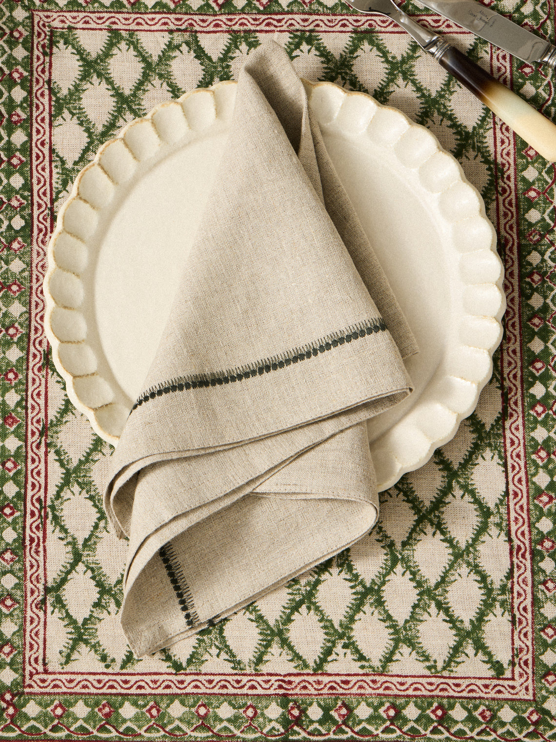 Chamois - | Set of 4 | Embroidered Linen Napkins - Beige - ABASK