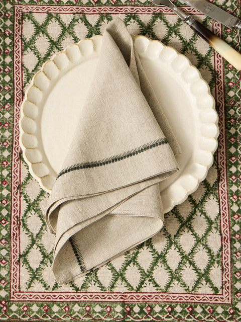 Chamois - | Set of 4 | Embroidered Linen Napkins - Beige - ABASK