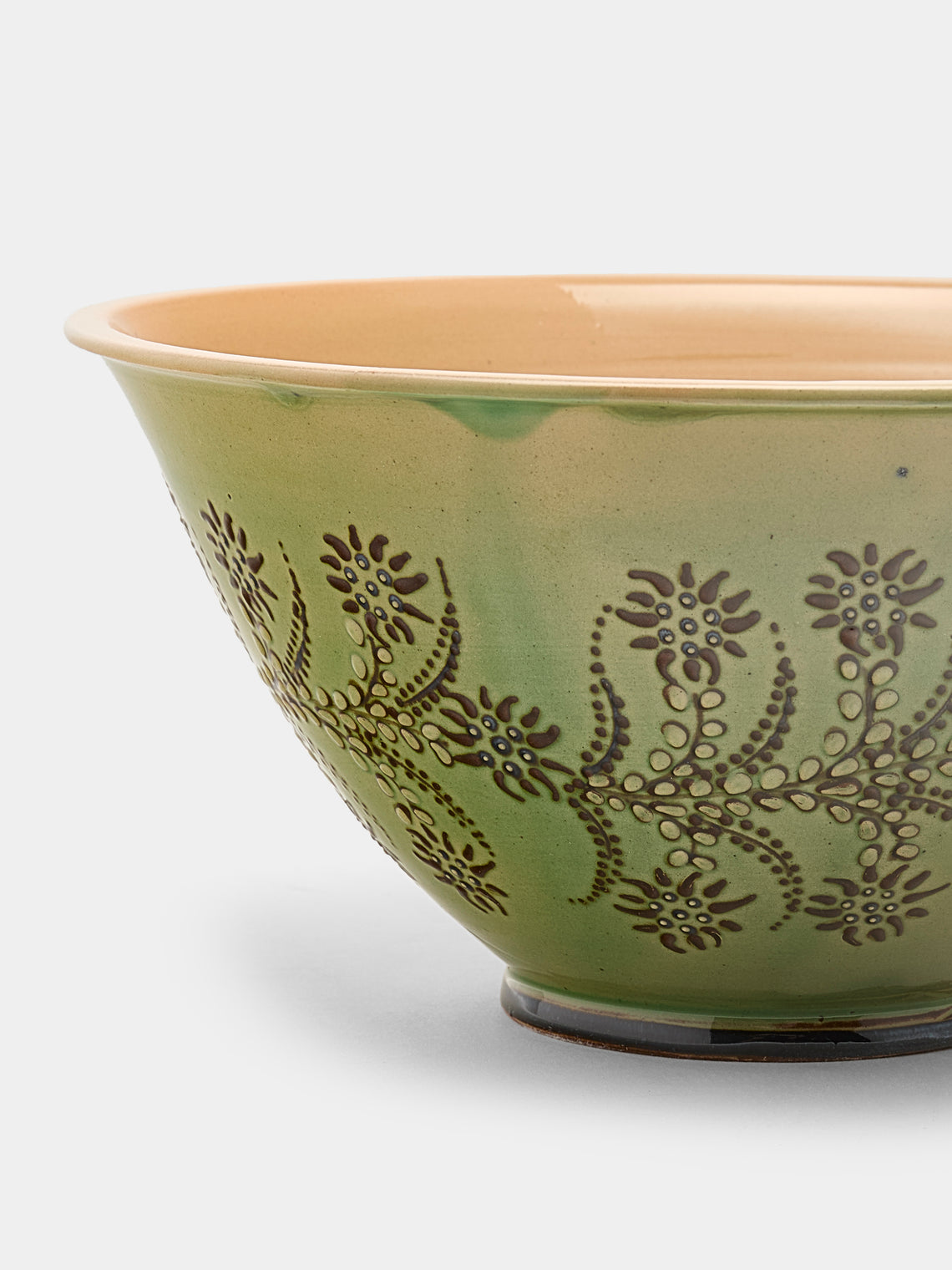 Poterie d’Évires - Flowers Hand-Painted Ceramic Large Serving Bowl - Green - ABASK