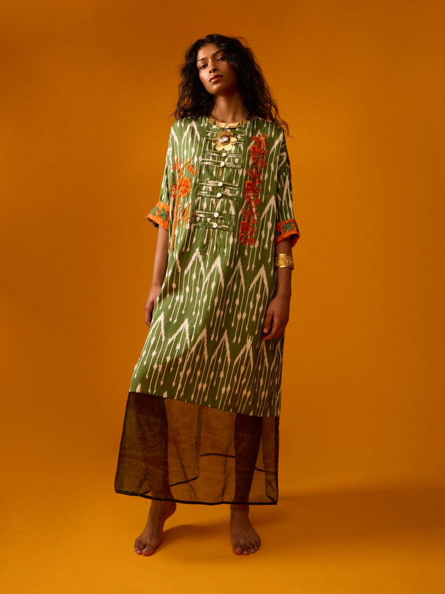 Nazzy Beglari - Women's Hand-Loomed Ikat Silk and Cotton Dress | One Size - Multiple - ABASK