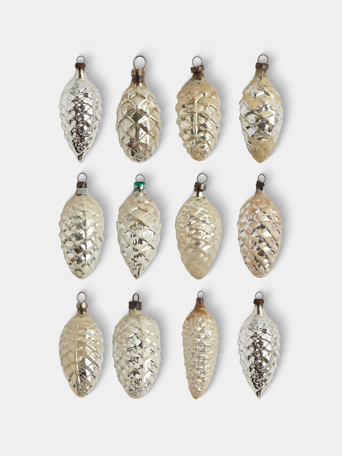 Antique and Vintage - Early-20th-Century Pinecones Glass Baubles (Set of 12) - Silver - ABASK - 