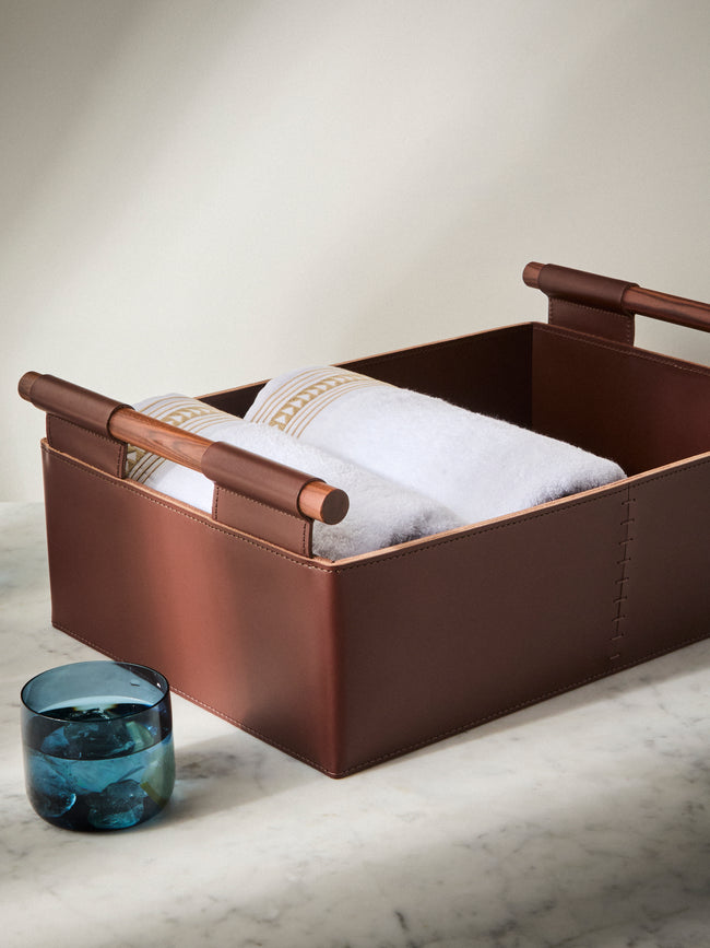 Rabitti 1969 - Beta Leather Rectangular Low Basket - Brown - ABASK