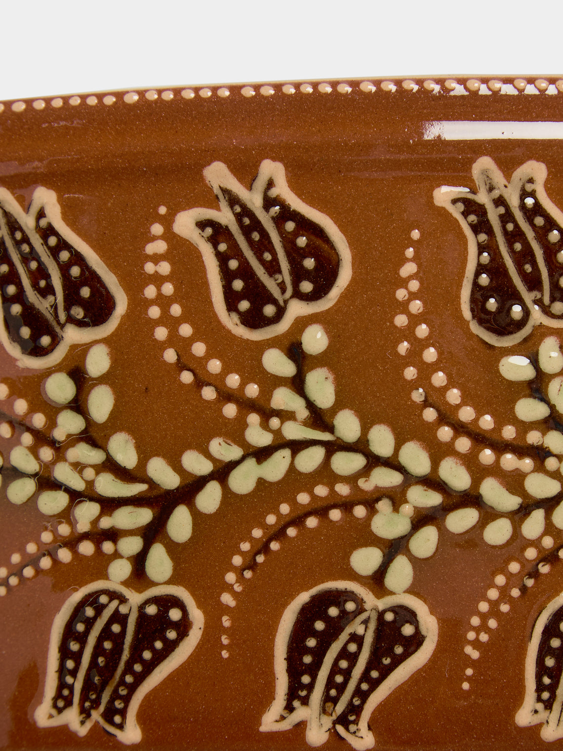 Poterie d’Évires - Flowers Hand-Painted Ceramic Oval Serving Dish - Light brown - ABASK