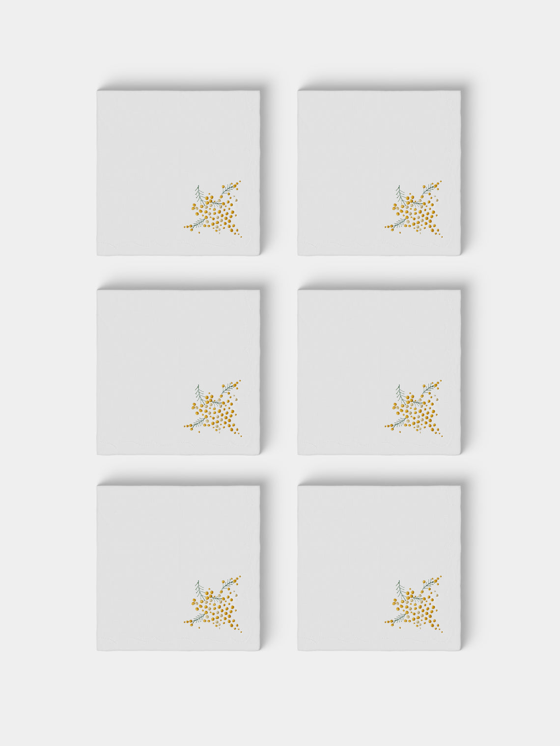 Taf Firenze - | Set of 6 | Mimosa Hand-Embroiderd Linen Placemats and Napkins - White - ABASK - 