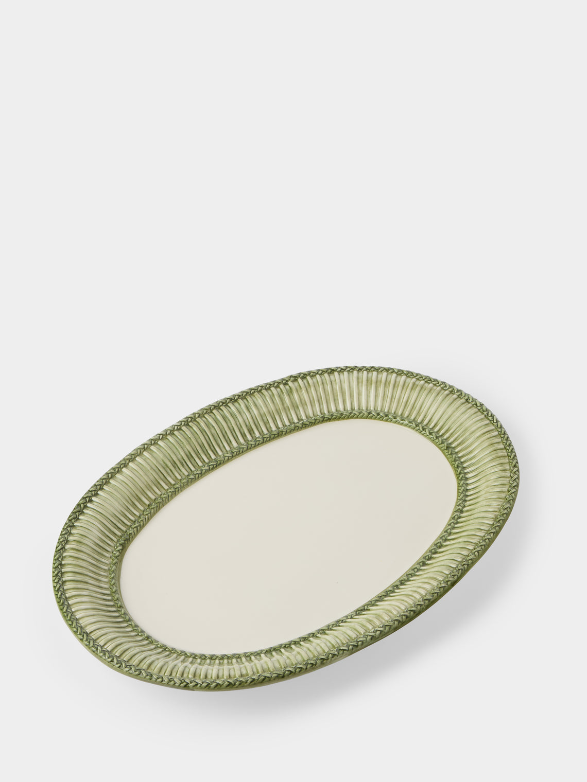 Tessalume Ceramiche - Wicker Hand-Painted Ceramic Oval Platter - Light Green - ABASK