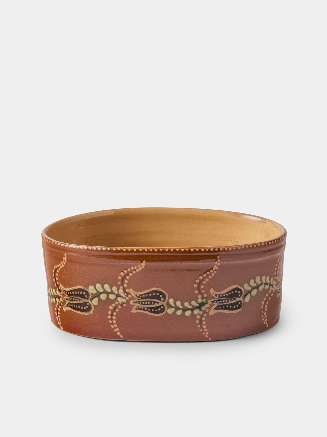 Poterie d’Évires - Flowers Hand-Painted Ceramic Mini Oval Dish - Light Brown - ABASK - 