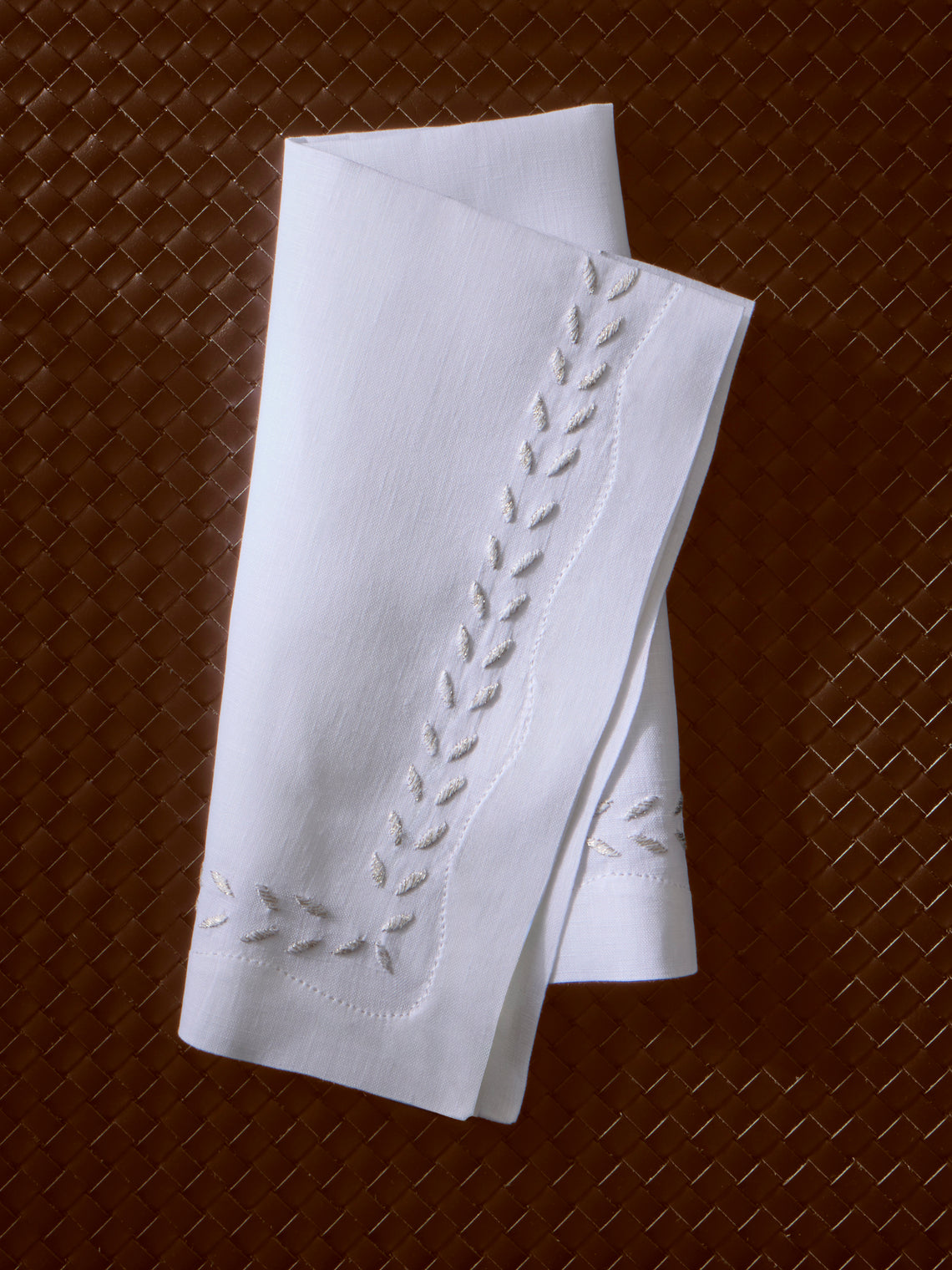 ERI Textiles - | Set of 4 | Marie Silver Hand-Embroidered Linen Napkins - White - ABASK