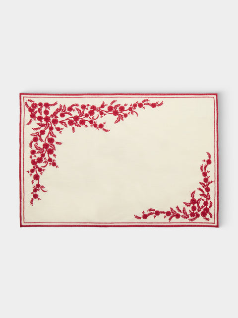 Borgo delle Tovaglie - Venaria Embroidered Linen Placemats (Set of 4) - Red - ABASK - 