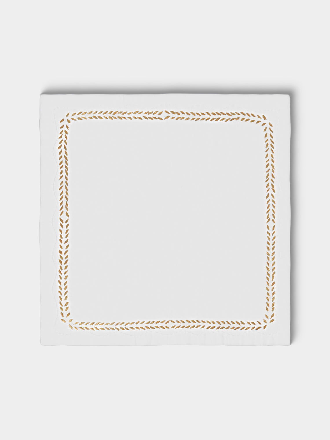 ERI Textiles - | Set of 4 | Marie Gold Hand-Embroidered Linen Napkins - White - ABASK