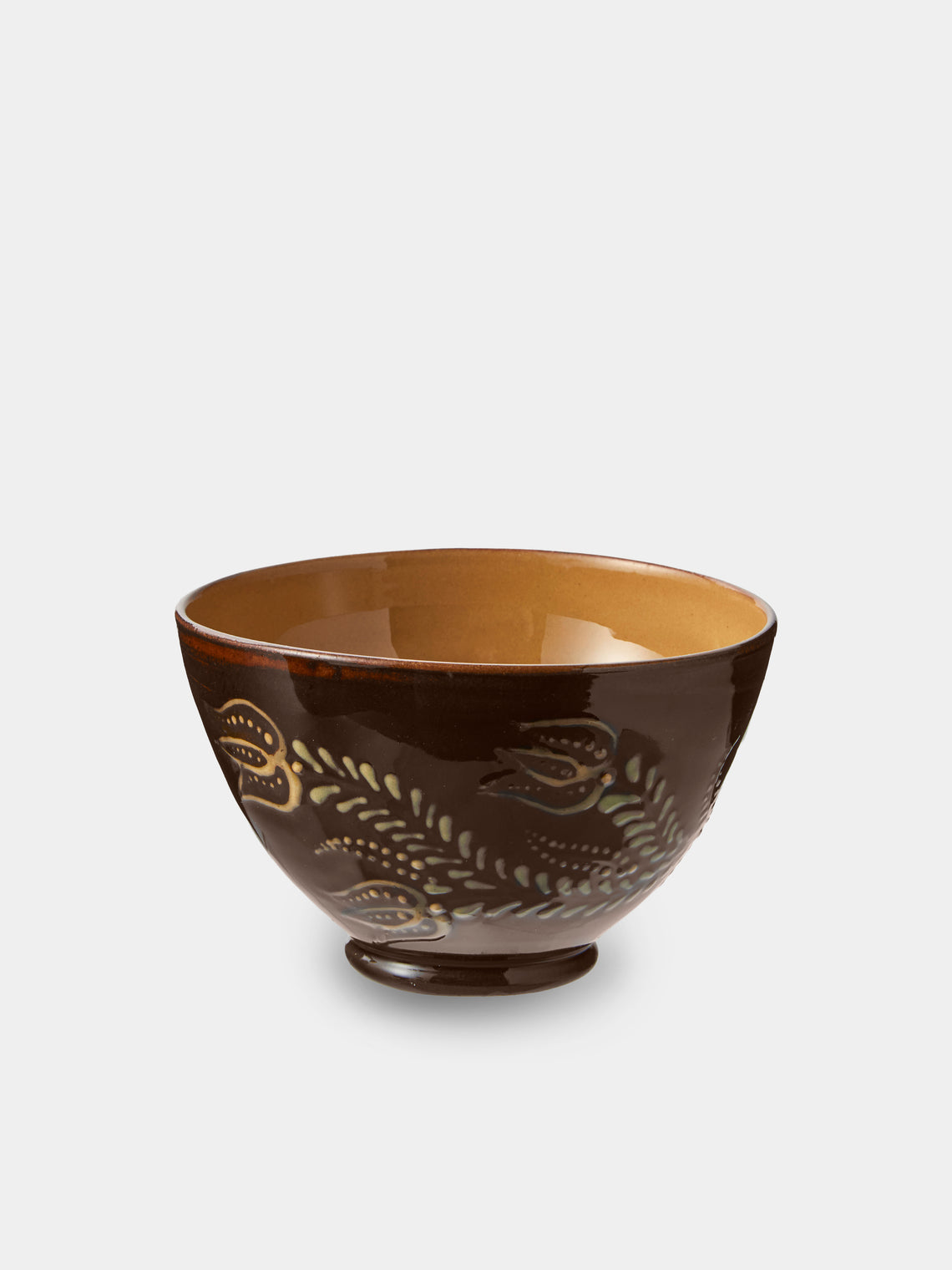Poterie d’Évires - Flowers Hand-Painted Ceramic Small Bowls (Set of 4) - Dark Brown - ABASK