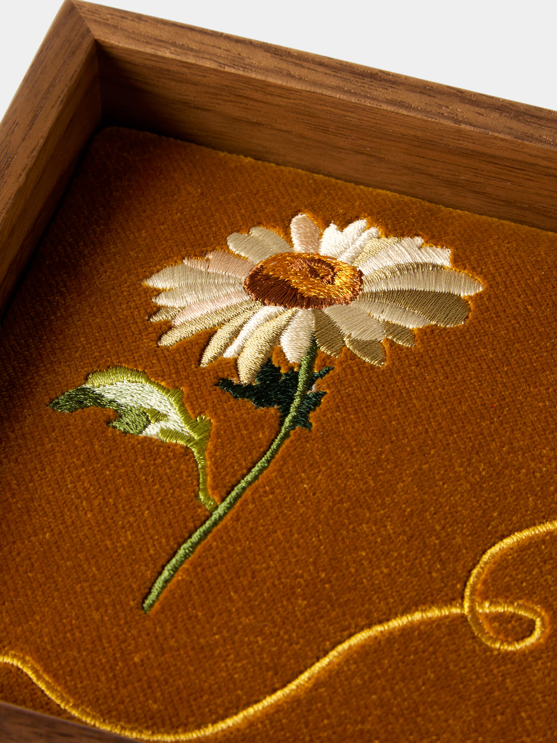 Uncommon Ancestor - Floriography Daisy Embroidered Velvet Jewelry Tray (6.5in/17cm) - Yellow - ABASK