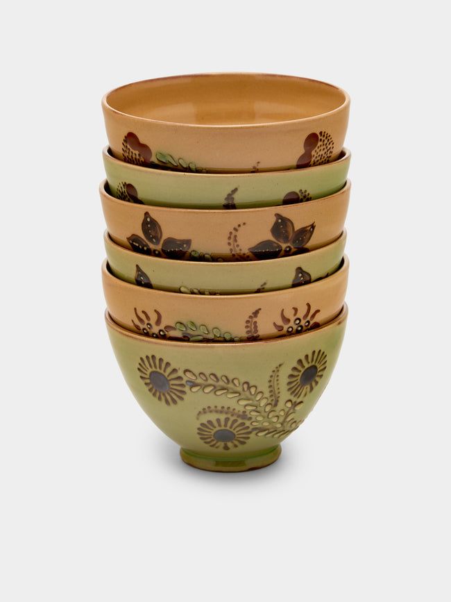 Poterie d’Évires - Flowers Hand-Painted Ceramic Bowls (Set of 6) - Multiple - ABASK - 
