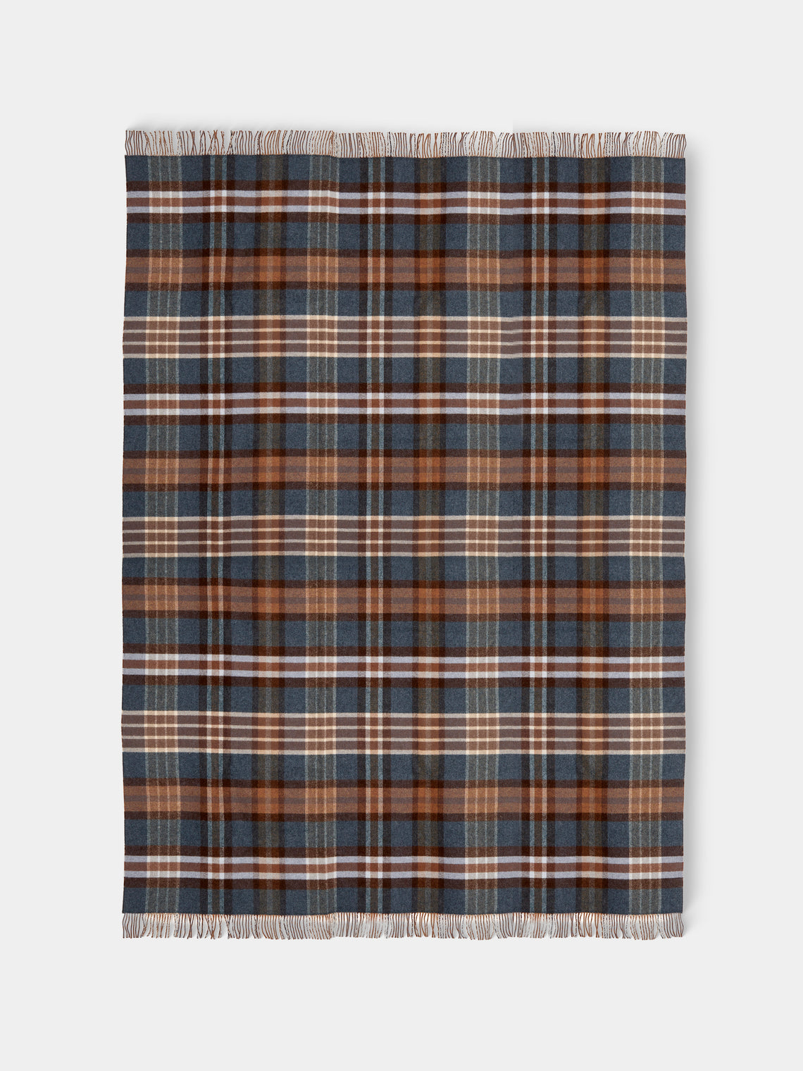 Johnstons of Elgin - Double-Faced Lambswool Check Throw (75in/1.9m) - Brown - ABASK - 