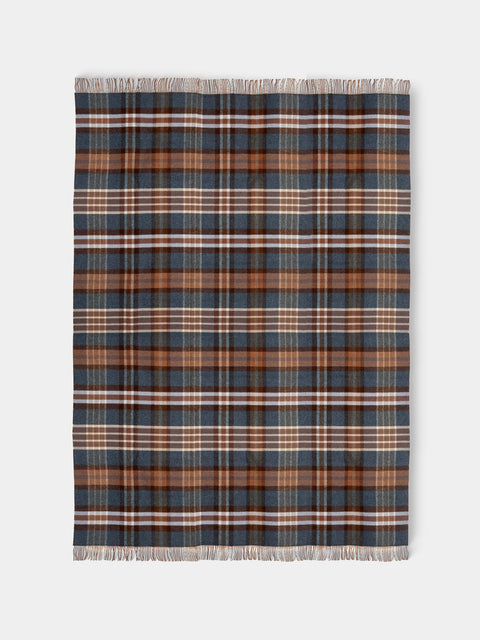 Johnstons of Elgin - Double-Faced Lambswool Check Throw (75in/1.9m) - Brown - ABASK - 