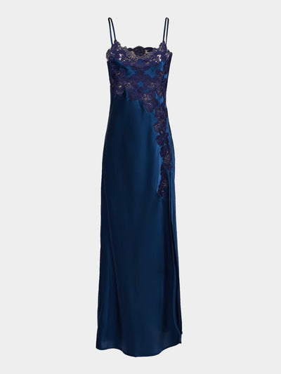Loretta Caponi - Giadeite Silk and Lace Long Dress - Navy - ABASK - 