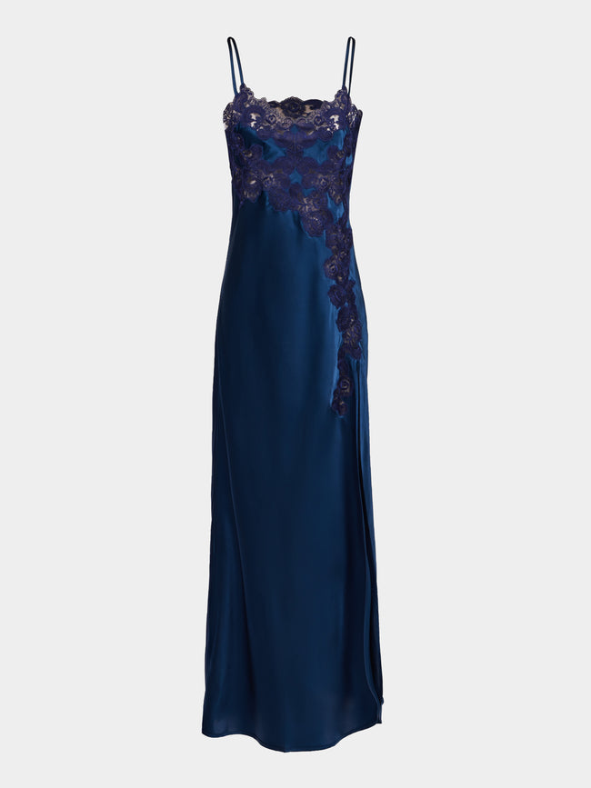 Loretta Caponi - Giadeite Silk and Lace Long Dress - Navy - ABASK - 