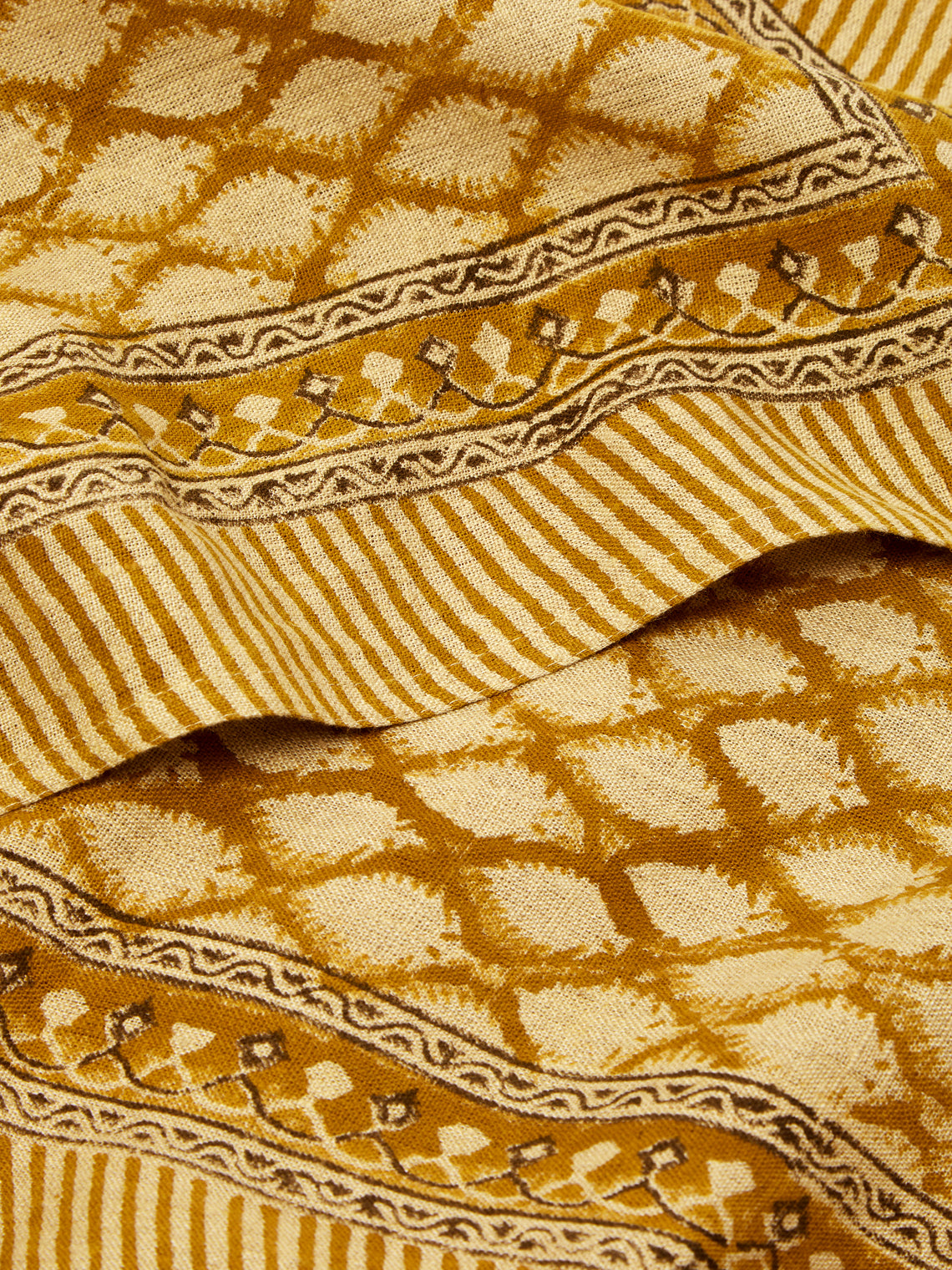 Chamois - Cypress Block-Printed Linen Rectangular Tablecloth (90.5in/2.3m) - Orange - ABASK