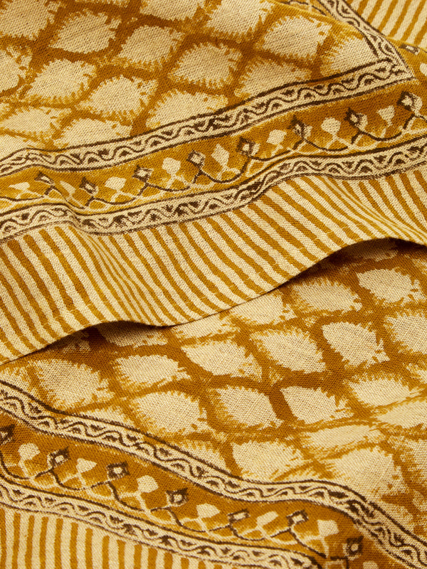 Chamois - Cypress Block-Printed Linen Rectangular Tablecloth (90.5in/2.3m) - Orange - ABASK