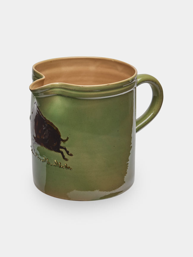 Poterie d’Évires - Boars Hand-Painted Ceramic Straight-Edge Jug (70.5oz/2L) - Green - ABASK - 