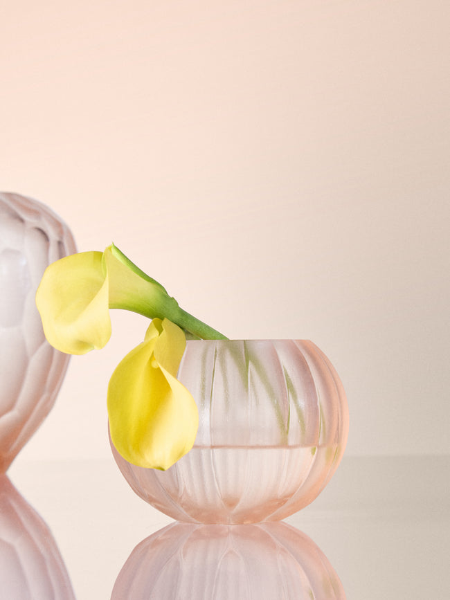 Micheluzzi Glass - Bocia Rose Coste Hand-Blown Murano Glass Vase (6in/16cm) - Pink - ABASK