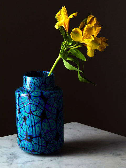 Antique and Vintage - 1970s Galliano Ferro Murano Glass Vase (6.5in/17cm) - Blue - ABASK