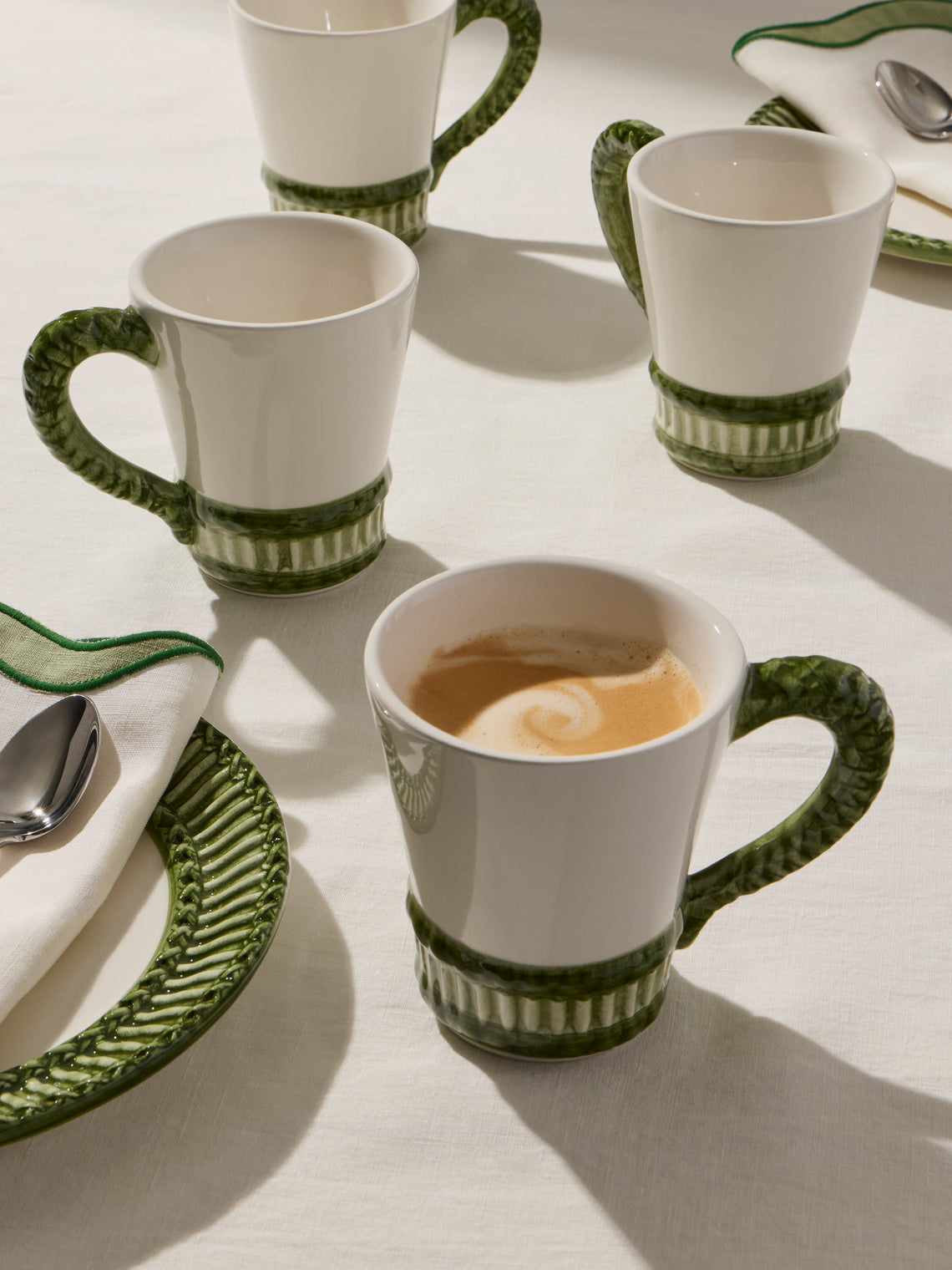Tessalume Ceramiche - | Set of 4 | Wicker Hand-Painted Ceramic Mugs - Light Green - ABASK