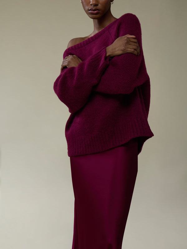 Ryan Roche - Cloud Cashmere and Silk Oversized Boat-Neck Sweater | Size: S - Red - ABASK