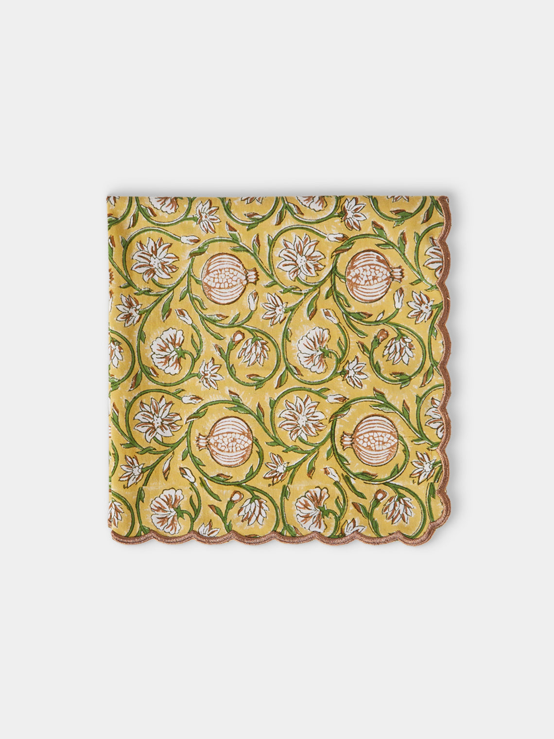 Chamois - Tangier Pomegranate Block-Printed Cotton Napkins (Set of 8) - Yellow - ABASK - 