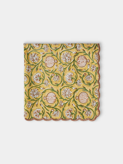 Chamois - Tangier Pomegranate Block-Printed Cotton Napkins (Set of 8) - Yellow - ABASK - 