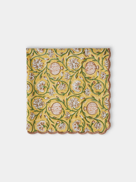 Chamois - Tangier Pomegranate Block-Printed Cotton Napkins (Set of 8) - Yellow - ABASK - 