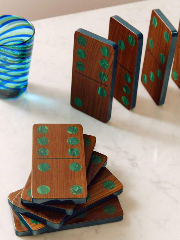 Marcela Cure - Pui Wood and Malachite Dominoes Set -  - ABASK