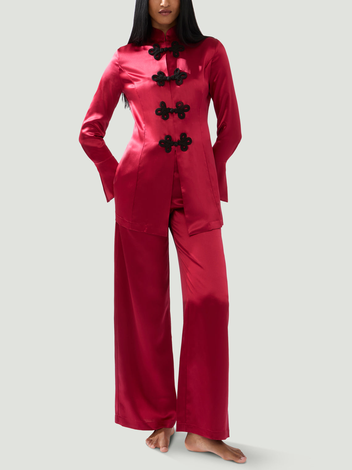 Loretta Caponi - Azalea Silk Pajama Set - Red - ABASK