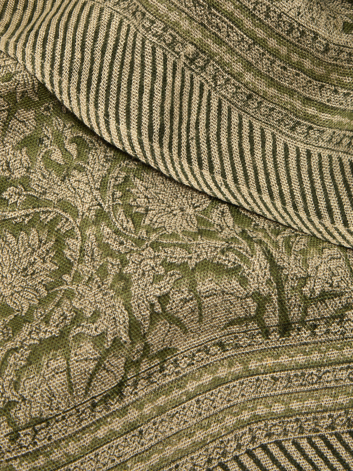 Chamois - Paradise Block-Printed Linen Rectangular Tablecloth (90.5in/2.3m) - Green - ABASK