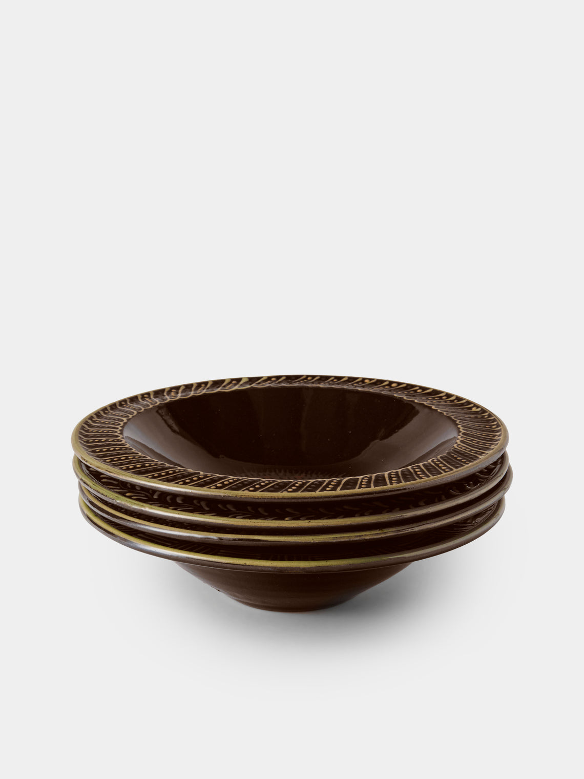 Poterie d’Évires - Animals Hand-Painted Ceramic Breakfast Bowls (Set of 4) - Dark Brown - ABASK