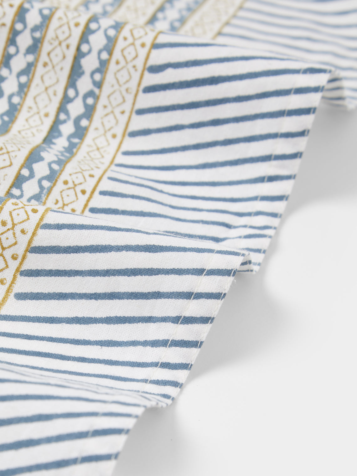 Chamois - Waterlily Block-Printed Cotton Round Tablecloth (86.5in/2.2m) - Blue - ABASK