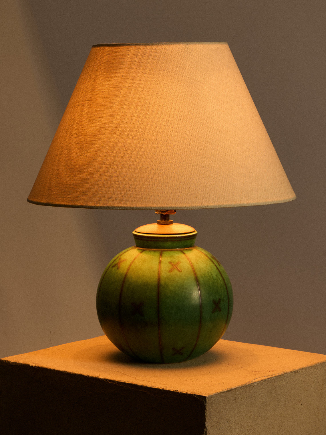 Antique and Vintage - 1930 Wilhelm Kåge Argenta Stoneware Table Lamp - Green - ABASK