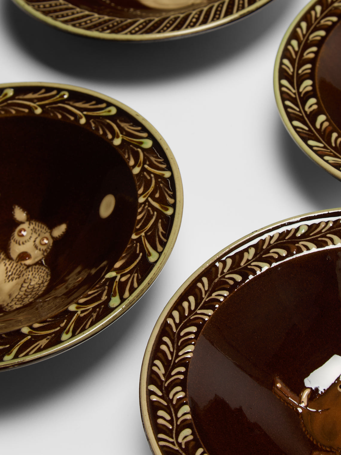 Poterie d’Évires - Animals Hand-Painted Ceramic Breakfast Bowls (Set of 4) - Dark brown - ABASK