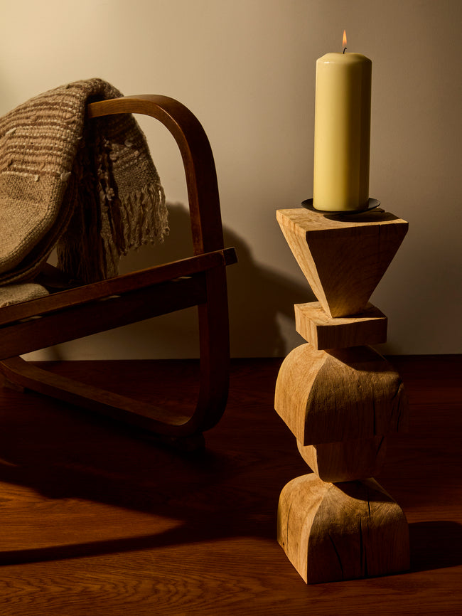 Jamie Gaunt Designs - Totem Hand-Carved Wood Candle Holder - Light Brown - ABASK