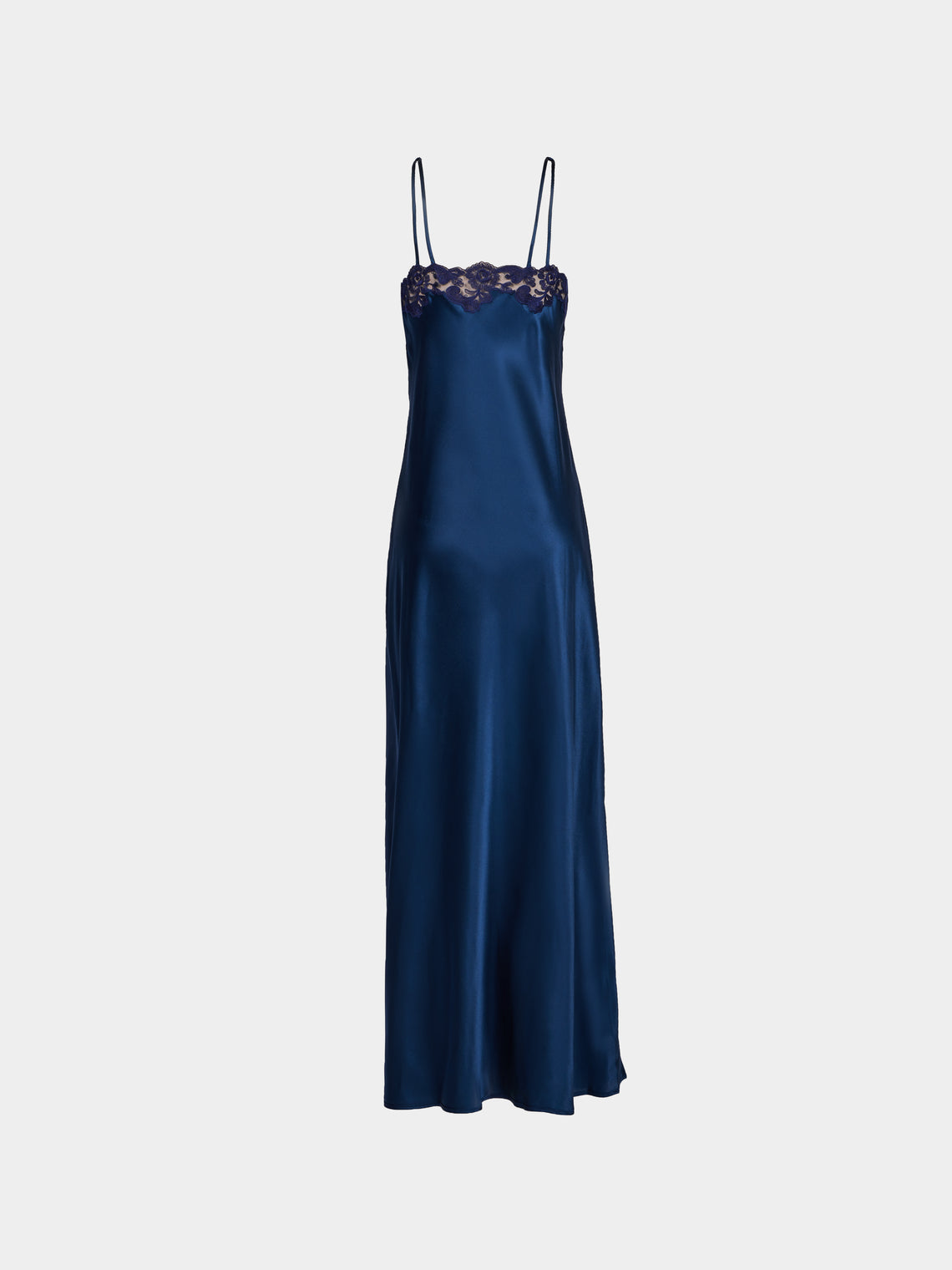Loretta Caponi - Giadeite Silk and Lace Long Dress | Size: XS - Navy - ABASK