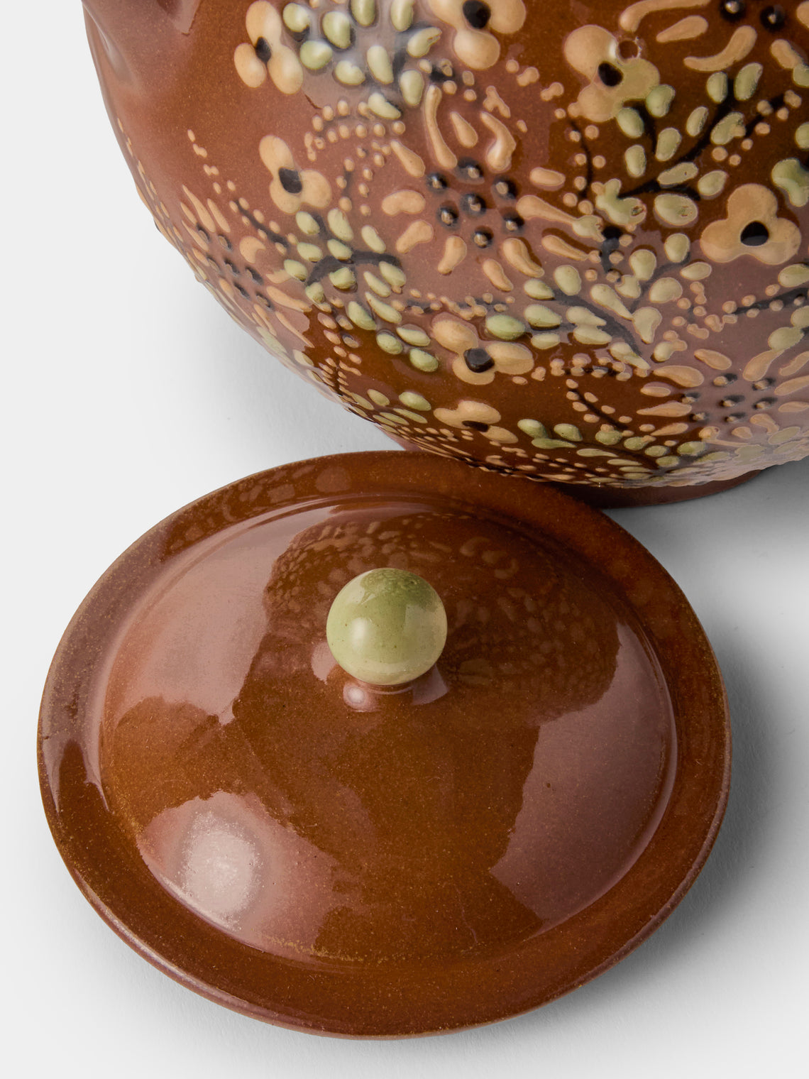 Poterie d’Évires - Flowers Hand-Painted Ceramic Small Teapot - Light Brown - ABASK