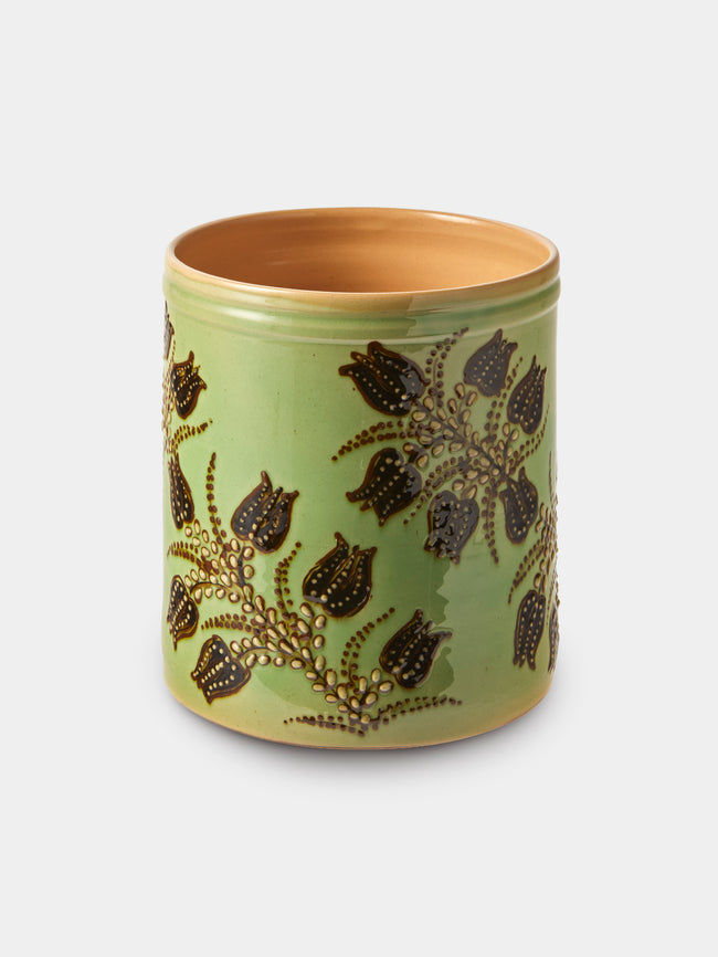 Poterie d’Évires - Flowers Hand-Painted Ceramic Utensil Pot - Green - ABASK - 